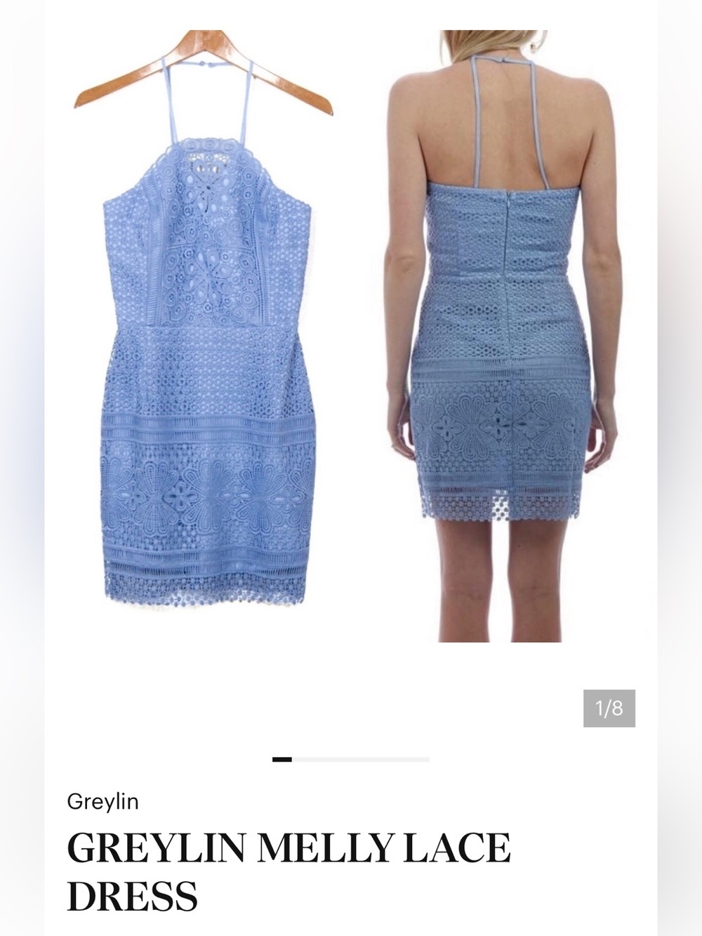Greylin Melly Lace Halter crochet boho midi cocktail sundress  XS Like NEW/ Blue